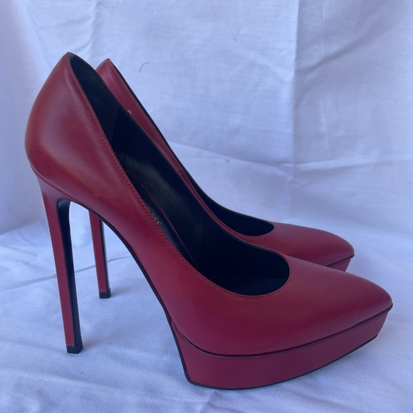 YSL Red Janis Leather Platform Pumps - Picture 5 of 7